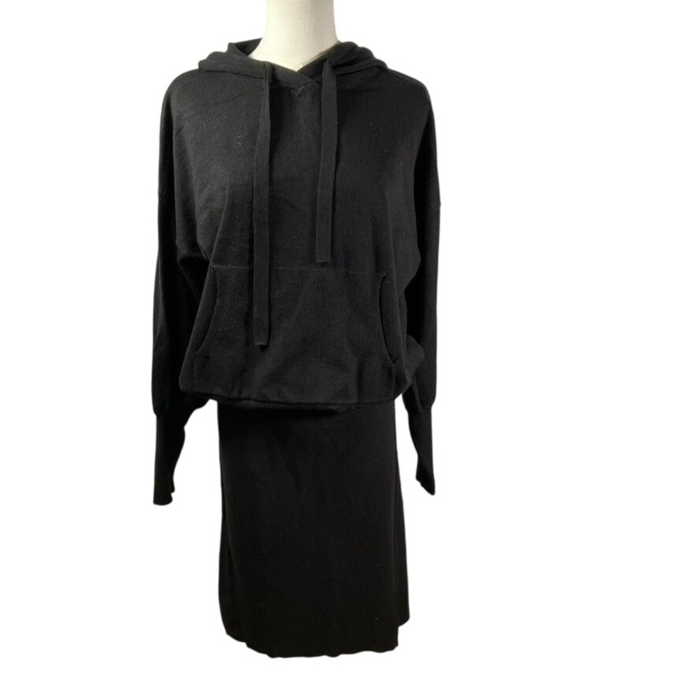 Evereve Women's Black Knit Hoodie‎ Sweater Dress Size L Loungewear Casual